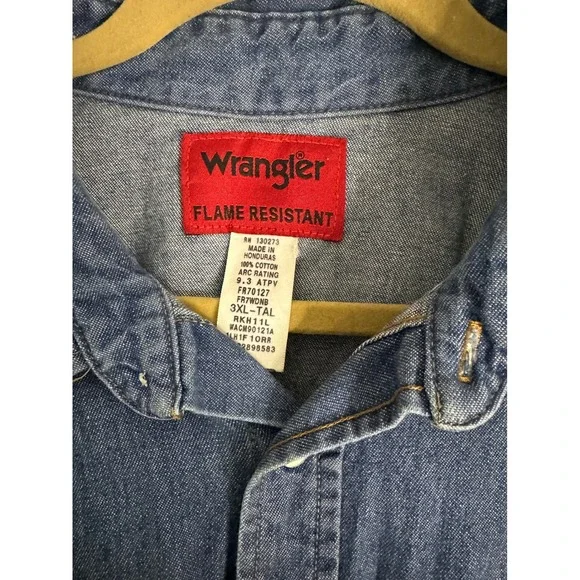 Wrangler Flame Resistant Denim Shirt Men's 3XL-Tall Work Western Blue - Picture 3 of 6